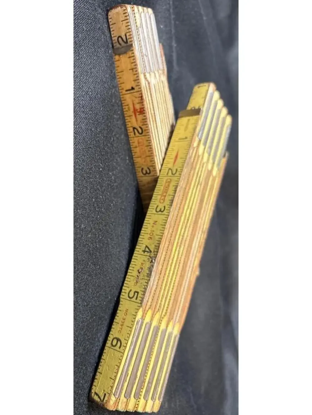 Lot of 2 Vintage 72" 6ft Folding Wooden Rulers STANLEY Tools Zig Zag Yellow - Picture 2 of 8